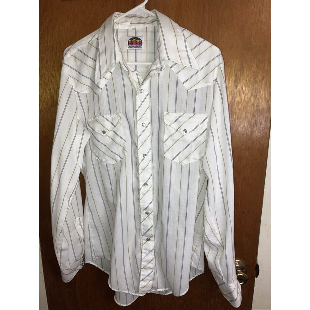 Vtg Miller Western Wear Men's 16x35 Pearl Snap Shirt White Stripped